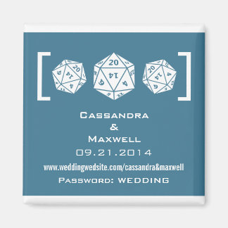 Blue D20 Dice Gamer Wedding Info Magnet v2