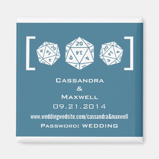 Blue D20 Dice Gamer Wedding Info Magnet v2 (Voorkant)