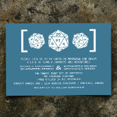 Blue D20 Dice Gamer Wedding Invitation Kaart