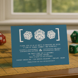 Blue D20 Dice Gamer Wedding Invitation Kaart