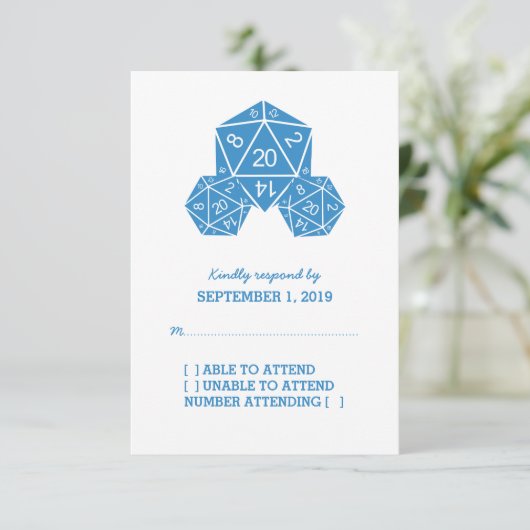 Blue D20 Dice Response Kaart (Staand voorkant)