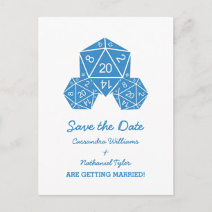 Blue D20 Dice Save the Date Briefkaart