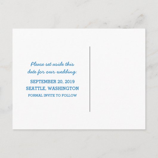 Blue D20 Dice Save the Date Briefkaart (Achterkant)