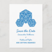 Blue D20 Dice Save the Date Briefkaart (Voorkant)