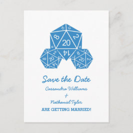 Blue D20 Dice Save the Date Briefkaart