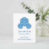 Blue D20 Dice Save the Date Briefkaart (Staand voorkant)