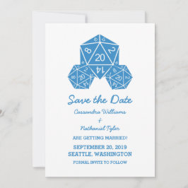 Blue D20 Dice Save the Date Invite Kaart