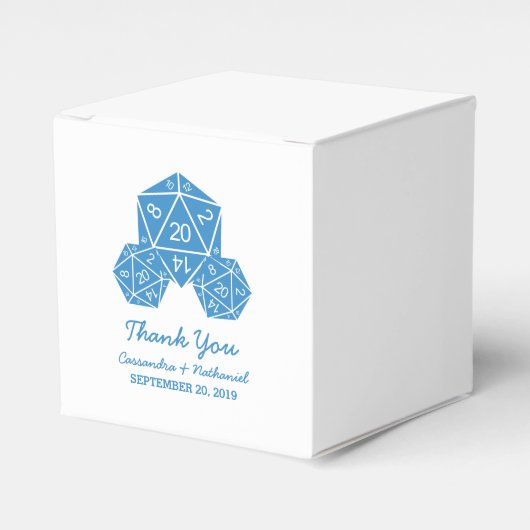 Blue D20 Dice Wedding Favor Boxes Bedankdoosjes (Voorkant Zijde)