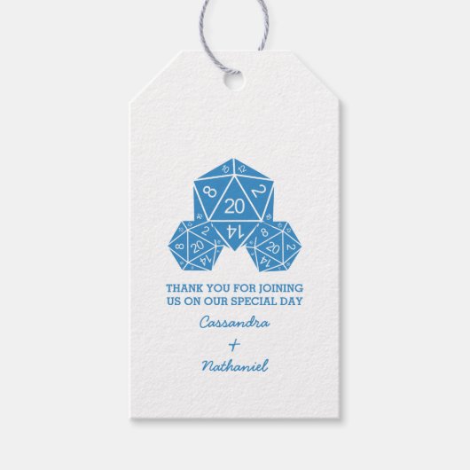 Blue D20 Dice Wedding Gift Labels Cadeaulabel (Voorkant)