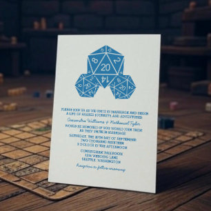 Blue D20 Dice Wedding Invite Kaart