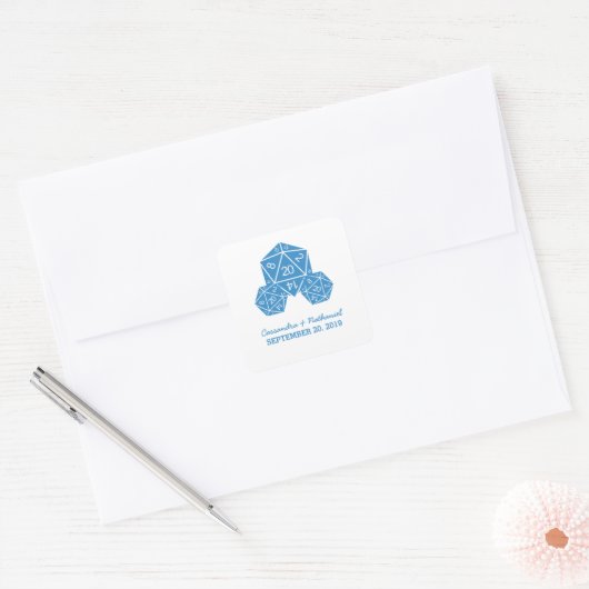 Blue D20 Dice Wedding Stickers (Envelop)
