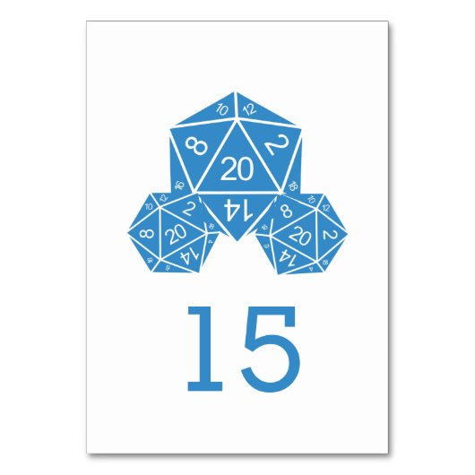 Blue D20 Dice Wedding Table Kaart (Achterkant)