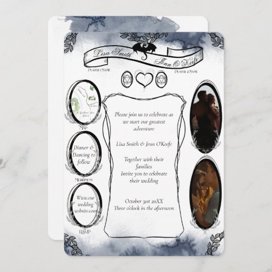 Blue D20 Tabletop RPG Fantasy Dice Wedding Invitat Kaart (Voorkant / Achterkant)