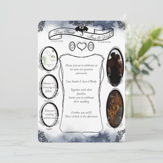 Blue D20 Tabletop RPG Fantasy Dice Wedding Invitat Kaart (Staand voorkant)