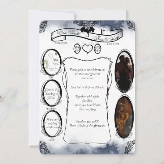 Blue D20 Tabletop RPG Fantasy Dice Wedding Invitat Kaart (Voorkant)