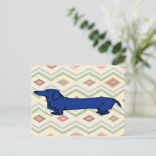 Blue Dachshund Abstract Fauvism Briefkaart (Staand voorkant)