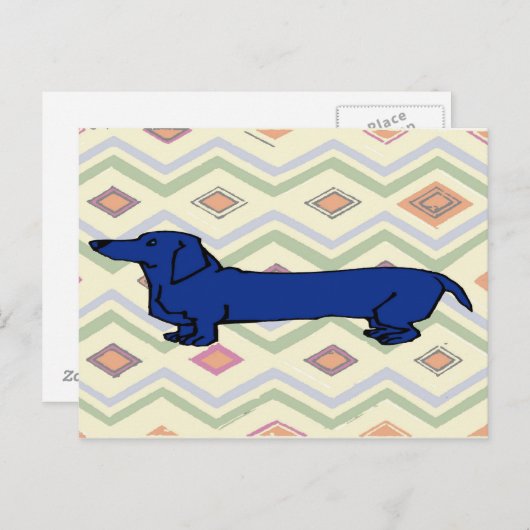Blue Dachshund Abstract Fauvism Briefkaart (Voorkant / Achterkant)