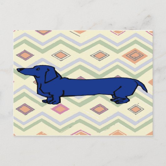 Blue Dachshund Abstract Fauvism Briefkaart (Voorkant)