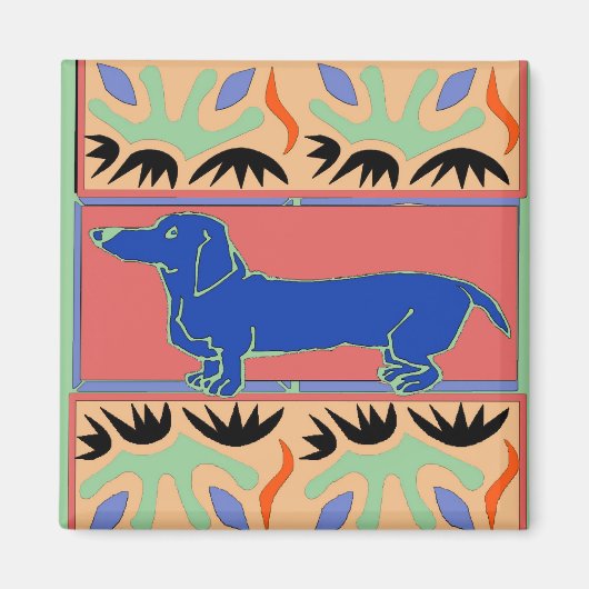 Blue Dachshund Abstract Fauvism Magneet (Voorkant)