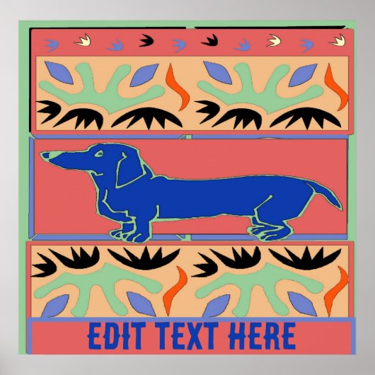 Blue Dachshund Abstract Fauvism Poster (Voorkant)