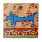 Blue Dachshund Abstract Tegeltje (Voorkant)