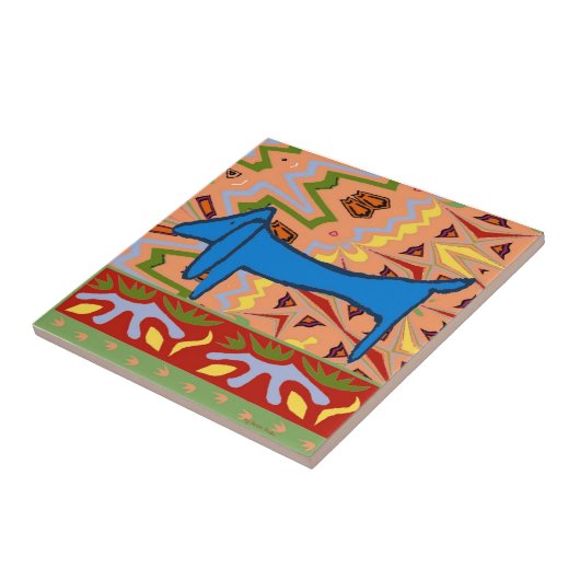 Blue Dachshund Abstract Tegeltje (Zijkant)