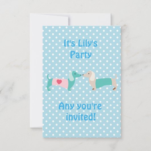 Blue Dachshund Party Invitation Kaart (Voorkant)