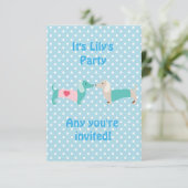 Blue Dachshund Party Invitation Kaart (Staand voorkant)