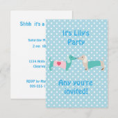 Blue Dachshund Party Invitation Kaart (Voorkant / Achterkant)