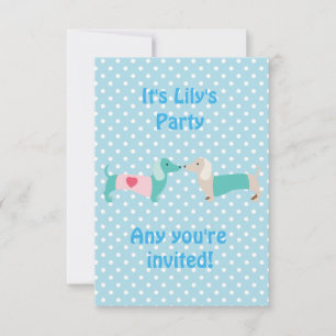 Blue Dachshund Party Invitation Kaart