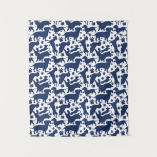 Blue Dachshund Pattern Sierkussen Wandkleed