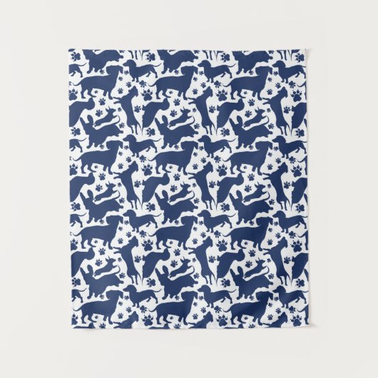 Blue Dachshund Pattern Sierkussen Wandkleed (Voorkant)