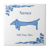 Blue Dachshund Tile, Dutch Kijk, Personalize Tegeltje (Voorkant)