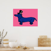 Blue Dachshund Top Hat Poster (Keuken)