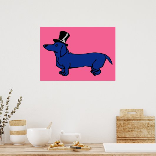 Blue Dachshund Top Hat Poster (Keuken)