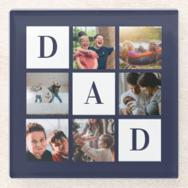 Blue Dad Colorblock Six Photo Collage Persoonlijk Glazen Onderzetter