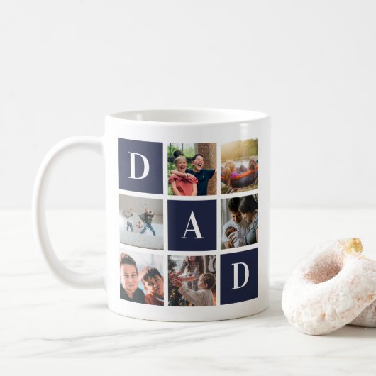Blue Dad Colorblock Six Photo Collage Persoonlijk Koffiemok (Met donut)