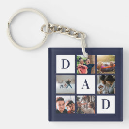 Blue Dad Colorblock Six Photo Collage Persoonlijk Sleutelhanger