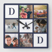 Blue Dad Colorblock Six Photo Collage Persoonlijk Vierkante Klok (Voorkant)