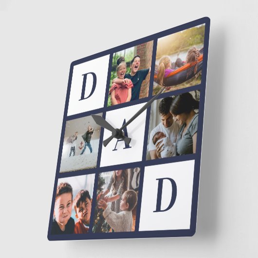 Blue Dad Colorblock Six Photo Collage Persoonlijk Vierkante Klok (Hoek)