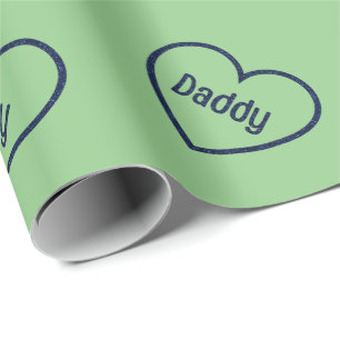 Blue Dad Heart Vaderdag Glitter Cadeaupapier