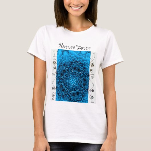 BLUE DAHLIA-BLOEM, Abstracte Bloemennatuur Liefheb T-shirt (Voorkant)