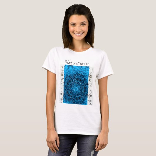 BLUE DAHLIA-BLOEM, Abstracte Bloemennatuur Liefheb T-shirt (Voorkant volledig)