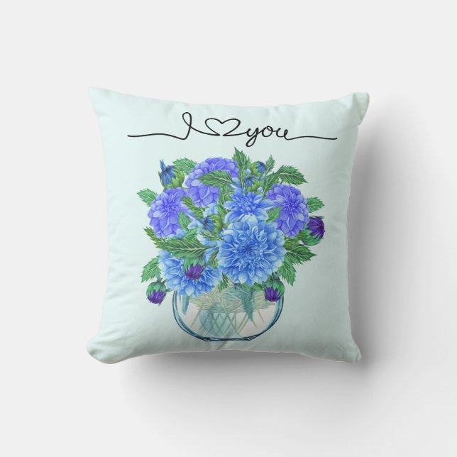 Blue Dahlia Bouquet Pillow Kussen (Voorkant)