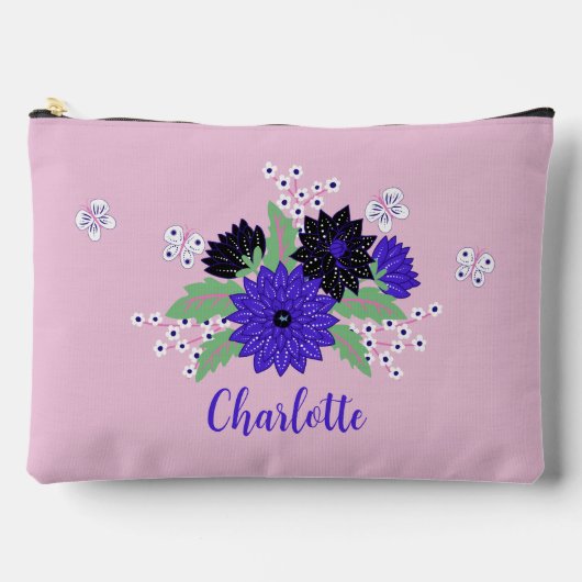 Blue Dahlia Floral Bouquet en aangepaste naam Etui (Voorkant)