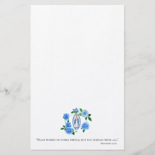 Blue Dahlia Floral   Lady of Grace   Maagd Mary   Briefpapier