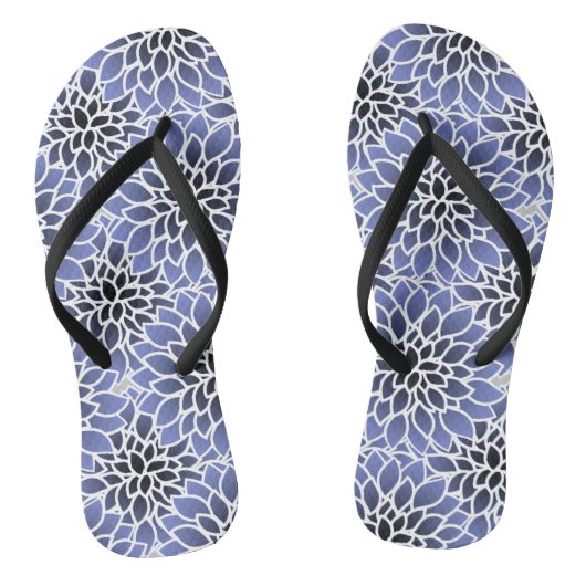 Blue Dahlia Floral Pattern Teenslippers (Voetbed)