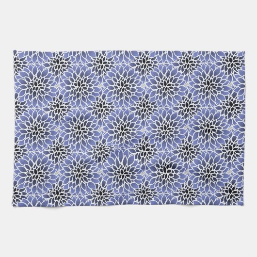 Blue Dahlia Floral Pattern Theedoek (Horizontaal)