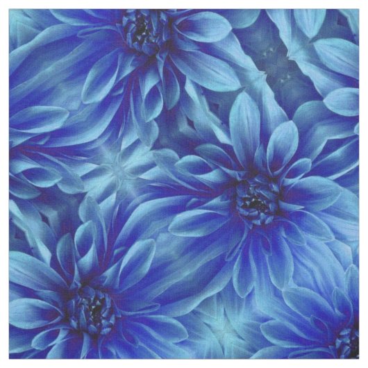 Blue Dahlia Flower Pattern Stof (Swatch)