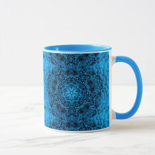 BLUE DAHLIA FLOWERS Abstract Floral Mok (Rechts)
